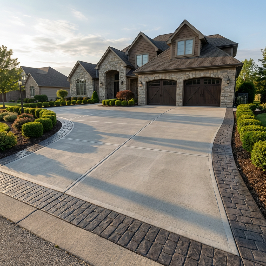 Concrete driveway with stamped borders