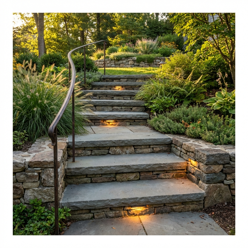 Natural stone steps and walkway